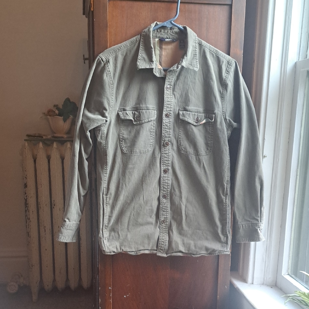 Land's End Mens Size Small 34/36 Traditional Fit Olive Green Shacket